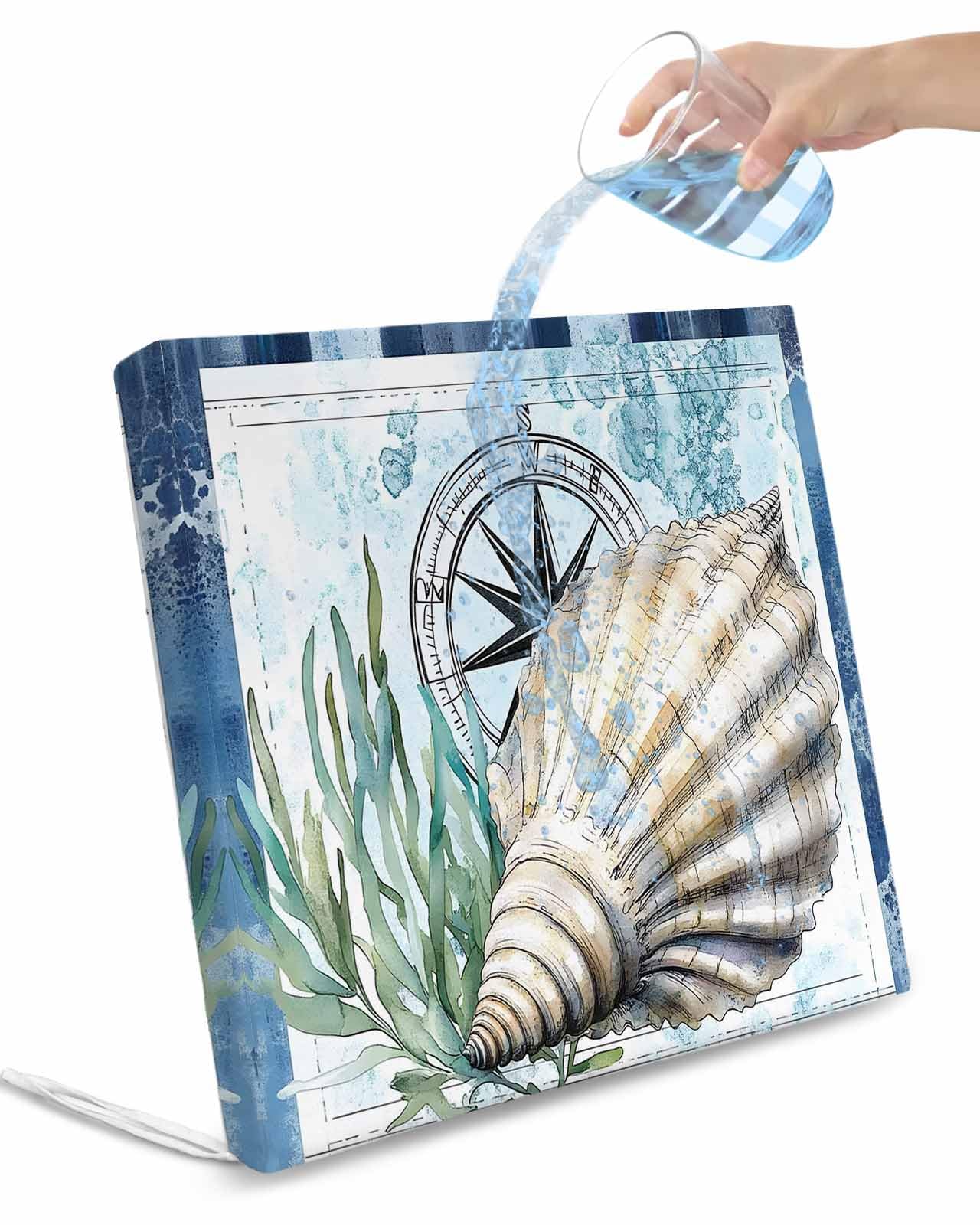 2 Pack Coastal Ocean Waterproof Cushion Covers with Ties, Outdoor Patio Chaise Lounge Chair Seat Cushion Slip Covers Replacement(Only Cover) Summer Nautical Compass Shell Seaweed 22