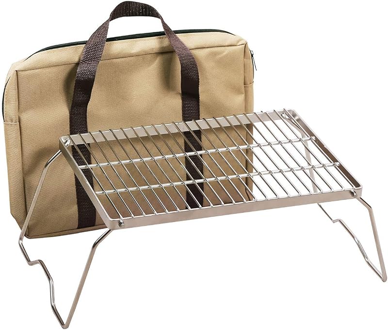 13.6" Small Folding Campfire Grill, 304 Stainless Steel Firepit Grill Grate, Heavy Duty Portable Camping Grill with Carrying Bag for Outdoor Cooking Backpacking Hiking Picnics BBQ