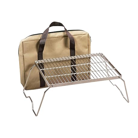 REDCAMP 13.6" Small Folding Campfire Grill, 304 Stainless Steel Firepit Grill Grate, Heavy Duty Portable Camping Grill with Carrying Bag for Outdoor Cooking Backpacking Hiking Picnics BBQ