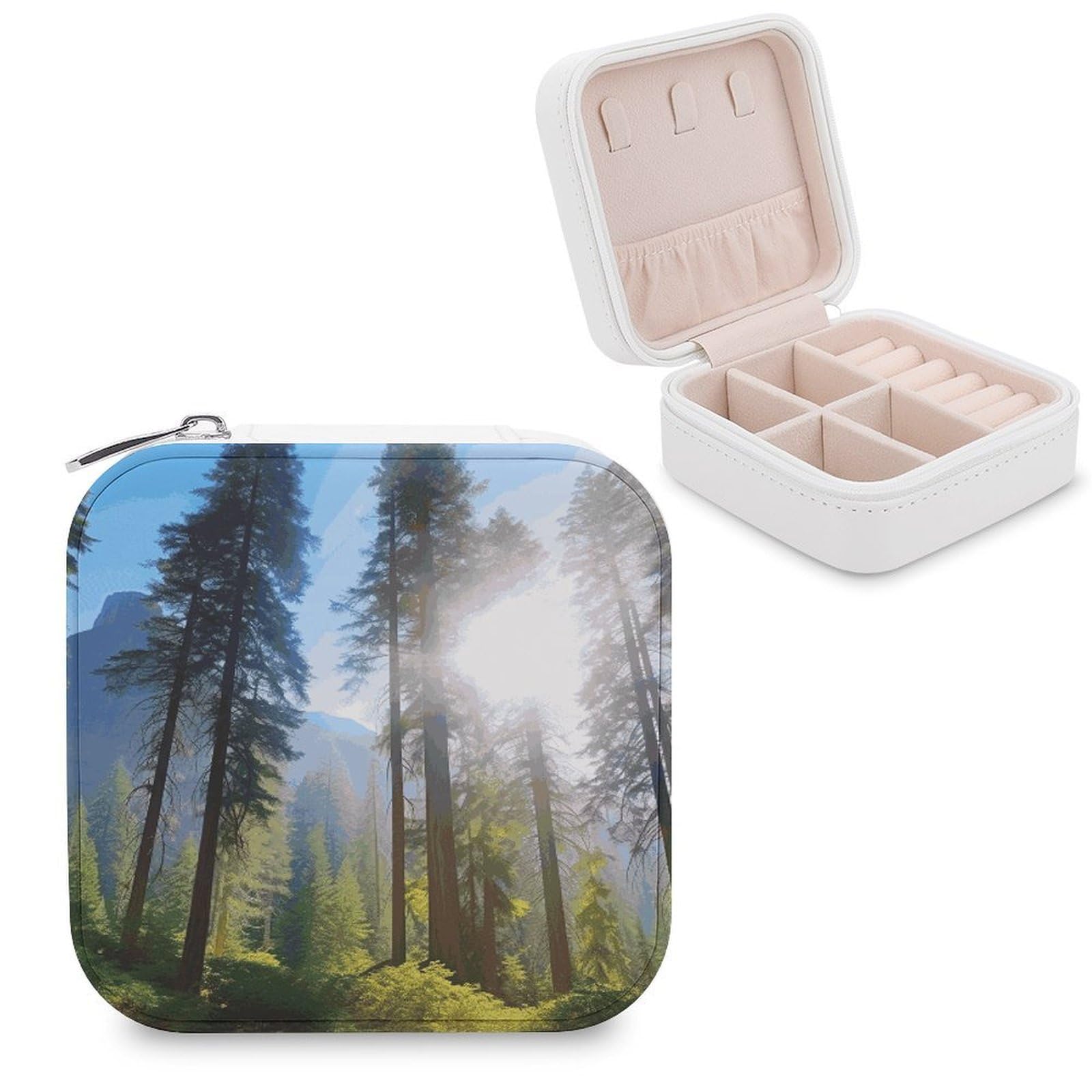JTREHY Travel National Parks Sunshine Trees Jewelry Case Portable Display Storage Box PU Leather Mini Jewelry Travel Case Personalized Travel Jewelry Organizer Small Jewelry Box for Women