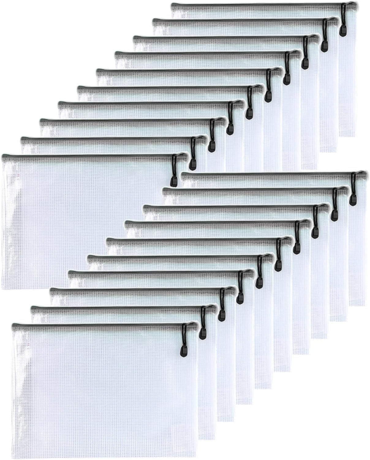 Niziting-20 Pcs,3"x 5",Plastic Mesh Zipper Pouch Document Folders Bag Zipper Zip File Folders for Office Supplies, Travel, Puzzle, Board Games,Organizing Storage (3x5 inches, Black)