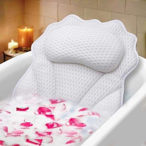 Bath Pillow RUVINCE Ergonomic Luxury Bathtub Pillow with Head,Neck, Shoulder and Back Support, 4D Bath Pillows for tub with 6 Powerful Suction Cups, Fits All Bathtub - White