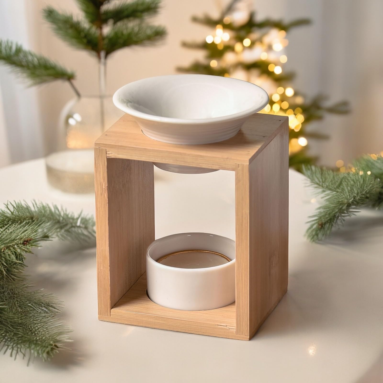 Brûle Perfumy Arina - Zapachowy palnik kremówki woskowej - Dyfuzor olejków eterycznych i zapachów atmosfery - świecznik do aromaterapii z drewna i ceramiki dekoracyjnej - wysokość: 12 cm - Zen'Arôme