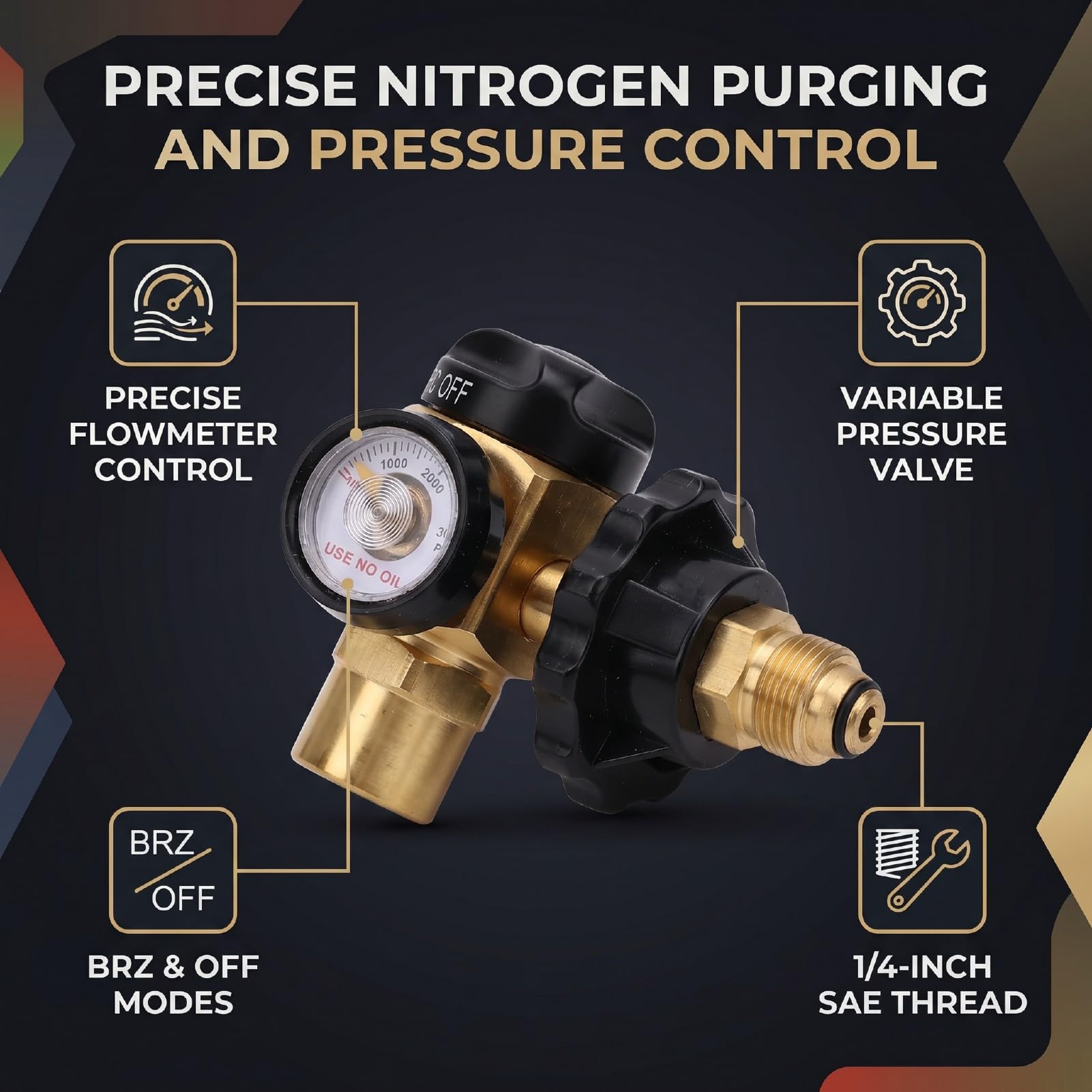 Regulator Przedmuchu Azotem, Przepływomierz 500 Psi, Zawór Kontroli Ciśnienia, Hybrydowa Konstrukcja z Gwintem 1/4 Cala SAE do Testowania Szczelności, Hybrydowa Konstrukcja,