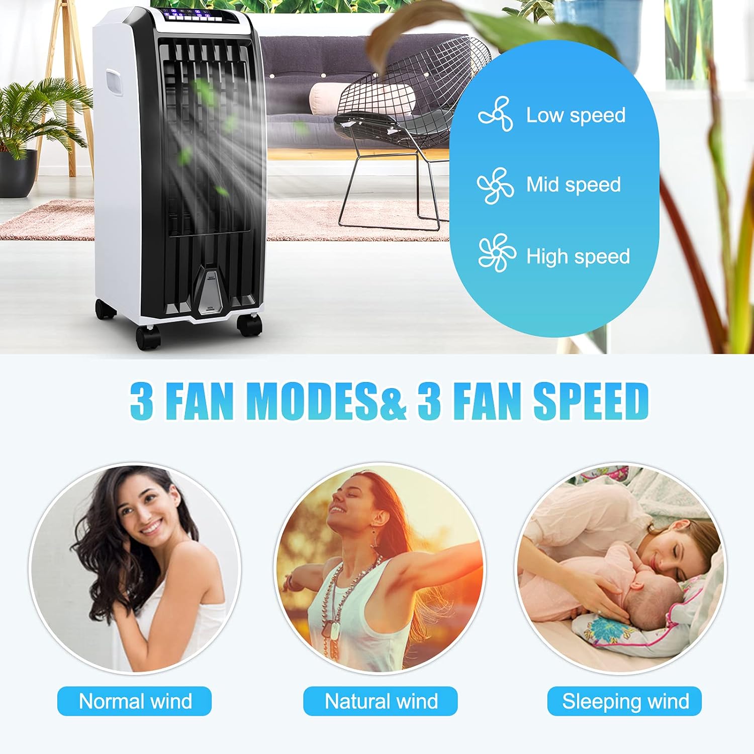 SIMOE Swamp Cooler with Remote Control, Portable Evaporative Air Cooler with 3 Modes, 3 Speeds, 7.5-H Timer, 2 Ice Boxes, 3-in-1 Air Cooler Fan for Bedroom Home Office Dorms