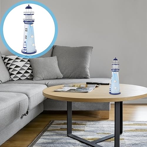 Miniatura 7 de Veemoon Decoración de escritorio de faro pequeño, adorno de faro de metal, estatuas náuticas, decoración temática de playa para el hogar, oficina,
