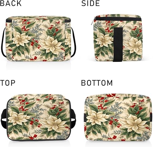 Miniatura 4 de Bolsa de almuerzo aislada con diseño de flor de pascuas artísticas navideñas, bolsa de almuerzo cuadrada para adultos y hombres, lonchera térmica
