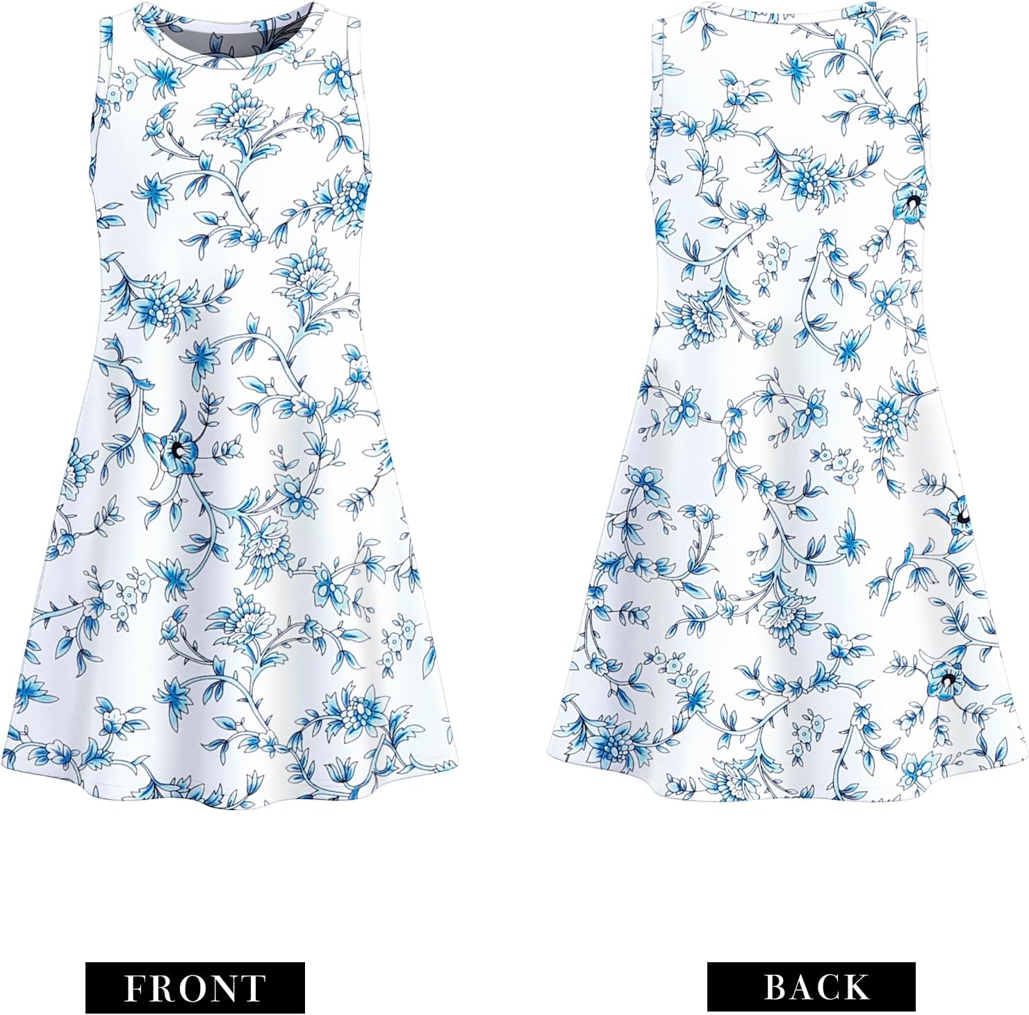 Girls Sleeveless Summer Dress Kids Crewneck Casual Mini Floral A Line Beach Sundresses with Pockets 5-14 Years