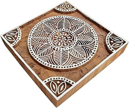 Royal Kraft Square Wooden Printing Block - DIY Henna Fabric Textile Paper Clay Pottery Stamp ESIC5tag023