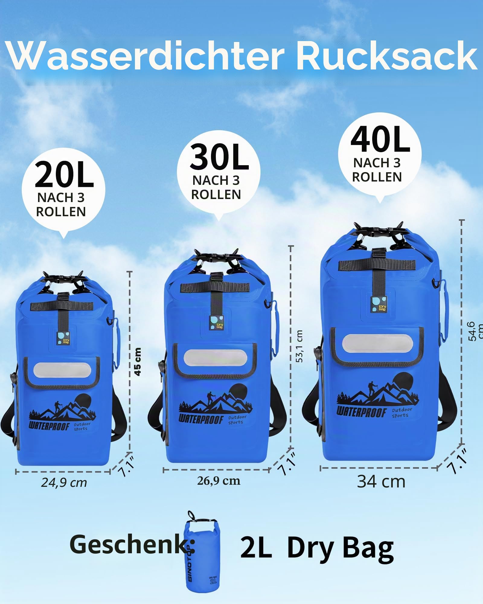 IDRYBAG Dry Bag Floating wasserdichter Rucksack 20L/30L/40L, Dry Bags wasserdichte Rucksackform, Dry Bag Kajak wasserdichte Tasche