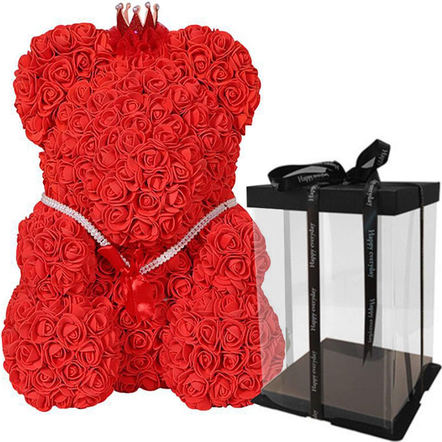 CawBing Rose Bear Rose Teddy Bear Artificial Rose Flower Foam Flower Bear Anniversary Christmas Valentines Gift 23cm Flower Bear (A1)