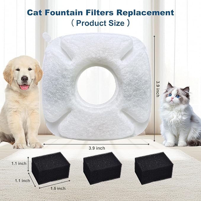 16 Pcs Filtros de Repuesto para Fuente de Agua para Gatos - 8 Filtros y 8 Esponjas miniatura 2