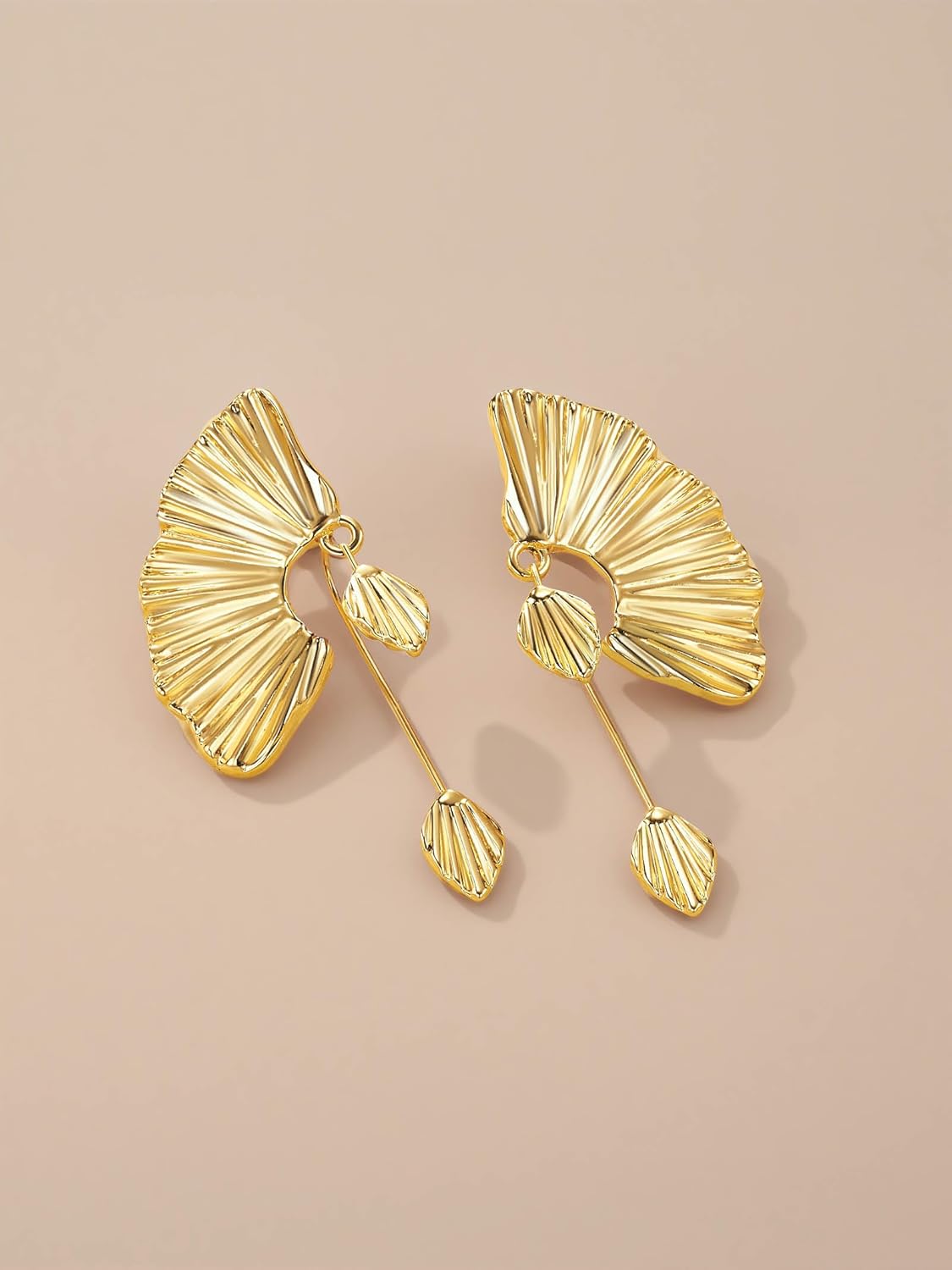 18K Gold Statement Earrings for Women by SNGIA, Chunky Dangle Leaf Fan Shape Flower Earrings, Vintage Boho Accessories by SNGIA, 18K Gold Plated Trendy Fashion Jewelry Gifts - Image 6