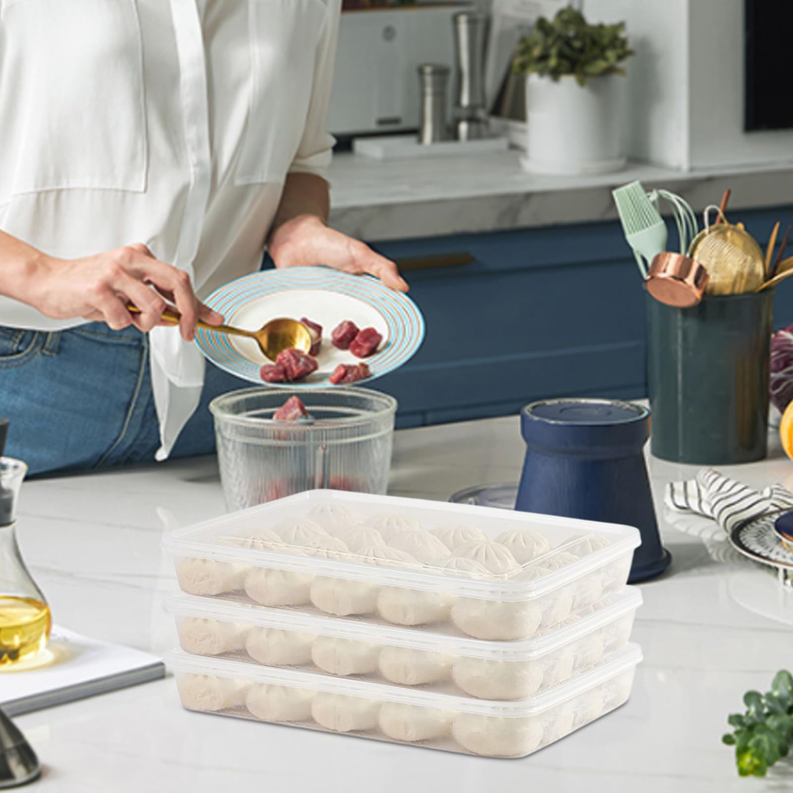 Soporte para huevos, antiadherente con tapa, bandeja para huevos de | refrigerador, bandeja para albóndigas, para microondas, , cocina, despensa, hogar, apartamento