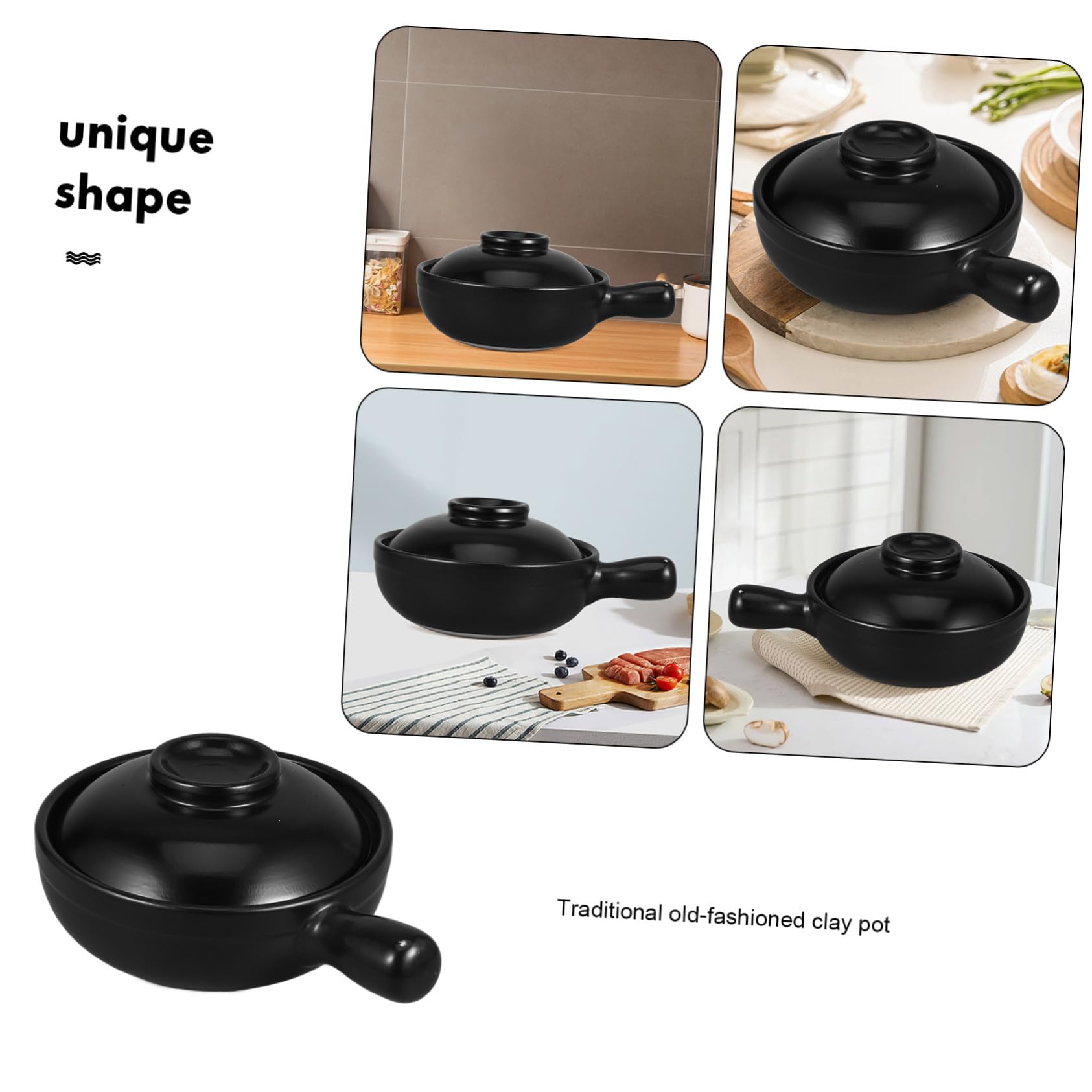 Cazuela de Barro Sola Asa 900ml con Tapa, Cerámica Negra | Recipiente Profundo para Gachas y Guisos, Uso Comercial y Microondas, Fácil de Limpiar