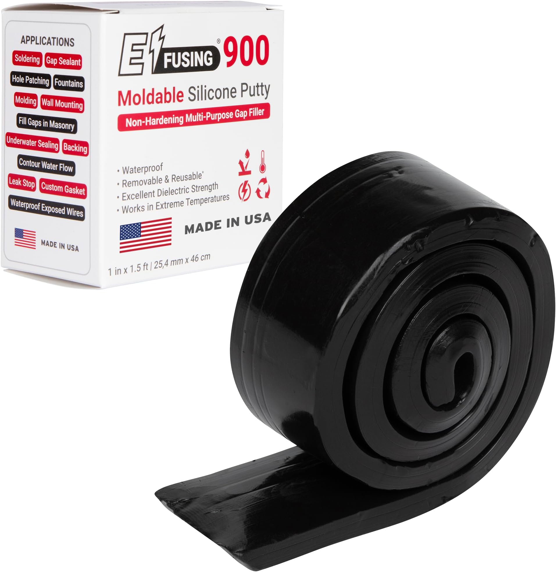 900 Moldable Silicone Putty - Black Rectangular Shape