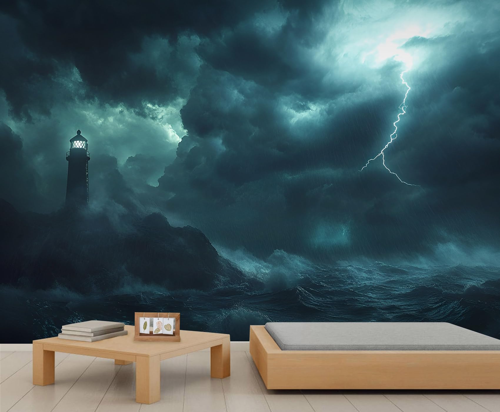 Storm Mural Lighthouse Wallpaper Terror Storm Wall Mural Giant Home Living Room Dining Room Wall Decor Poster (Non-self-Adhesive)