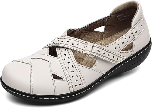 Miniatura 4 de Irrefour Mocasines clásicos de cuero genuino para mujer, estilo casual, sin cordones, a la moda, con puntera cerrada, sandalias planas cómodas