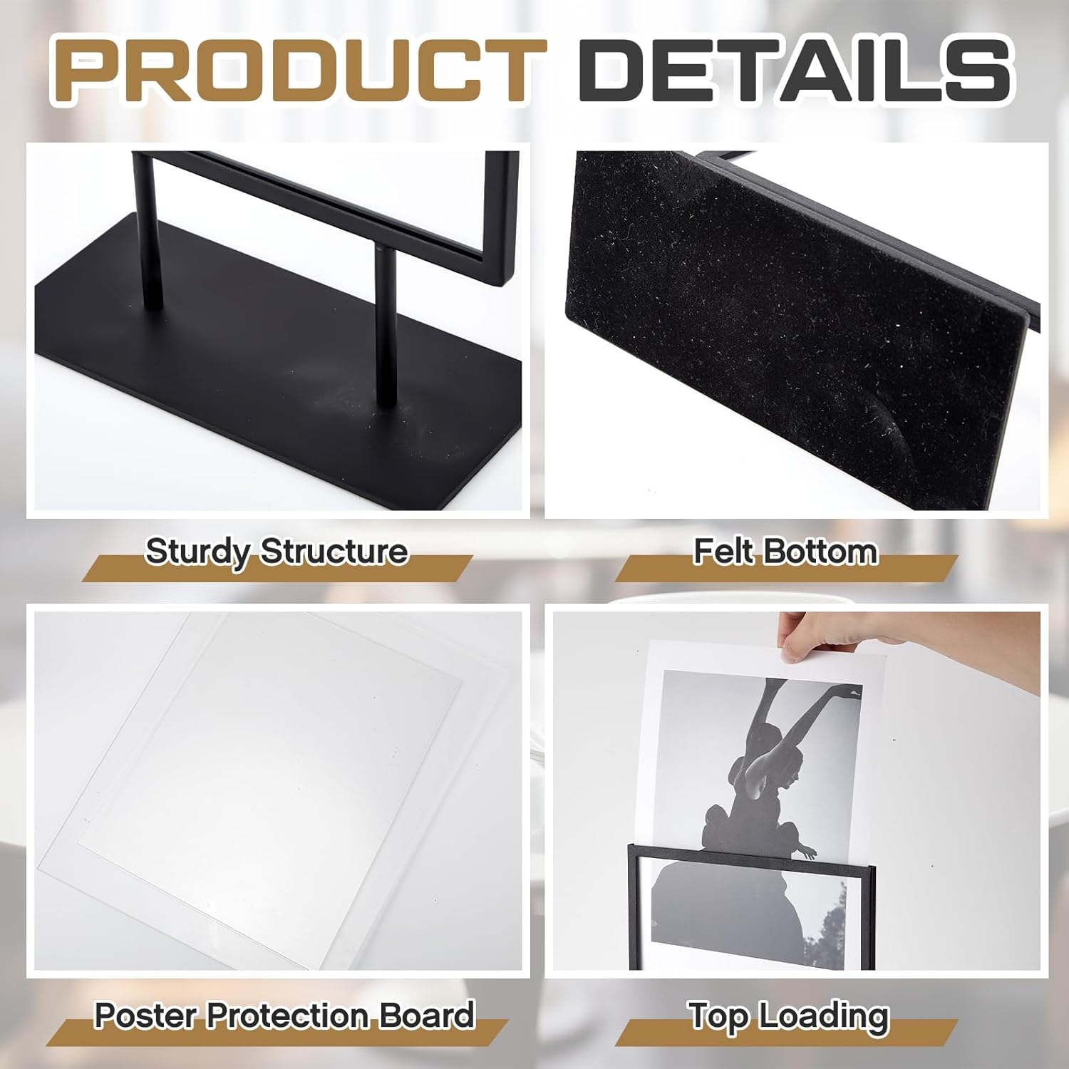 Zhengmy 1 Pcs Tabletop Sign Holder with Flat Base 11" x 8.5" Double Sided Countertop Sign Holder Vertical Desktop Display Stand Metal Poster Display Stand for Office Store Restaurant Hotels, Black