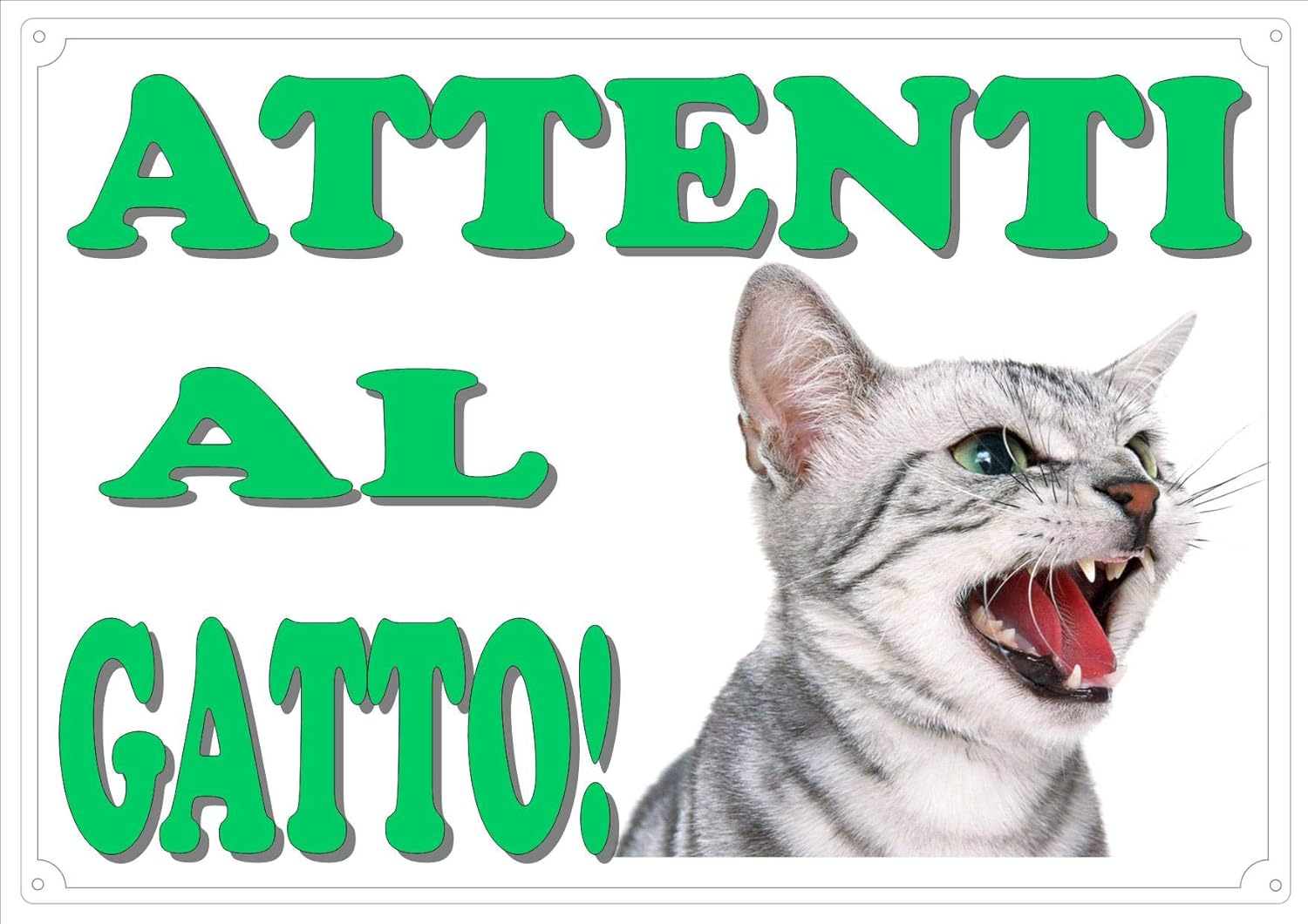 Cartello Targa ATTENTI AI GATTI – Laminato 500 Micron, 30x21,5 Cm, Fori Per Applicazione Su Cancelli E Recinzioni