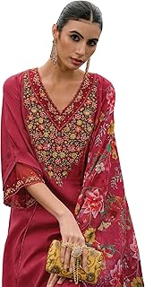 Indo Era Embroidered Silk Blend Kurta Set with Organza Dupatta