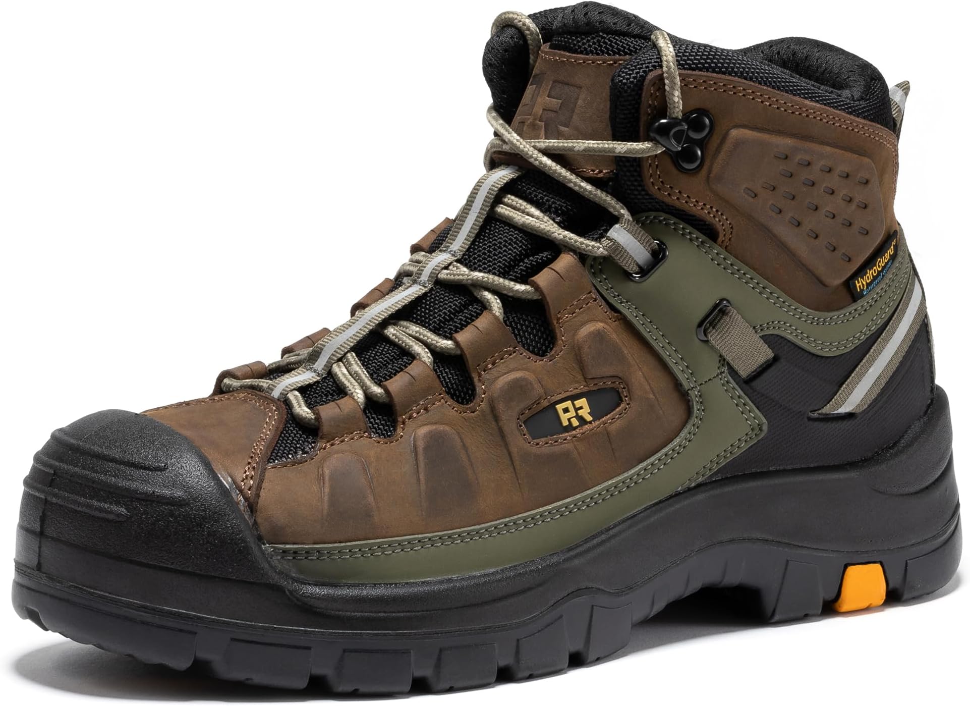 Woodland Waterproof Composite Toe Work Boots for Men, 5" Comp Toe Cap Non-Slip Rubber Safety Boot, Leather Construction Hiking Boots, Comfortable, ASTM F2413-18 I/75 C/75 EH, AK661