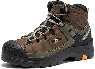 ROCKROOSTER Woodland Waterproof Composite Toe Work Boots for Men, 5" Comp Toe Cap Non-Slip Rubber Safety Boot, Leather Construction Hiking Boots, Comfortable, ASTM F2413-18 I/75 C/75 EH, AK661