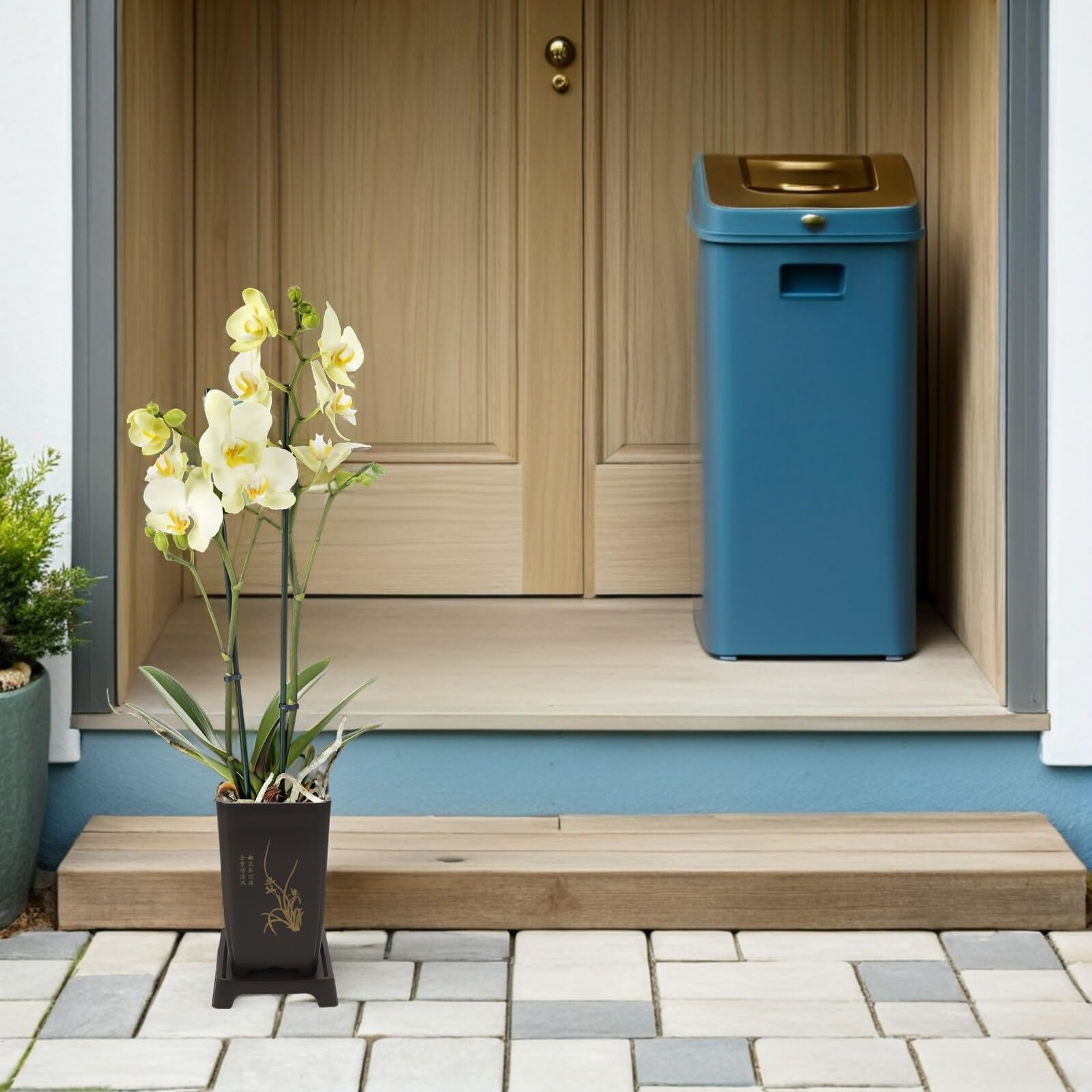 Gadpiparty Lot de 4 Pots à Orchidées en Plastique Épais avec Drainage et Soucoupes, Pots Carrés Profonds et Aérés pour Plantes D’intérieur, Jardinières Respirantes pour Orchidées