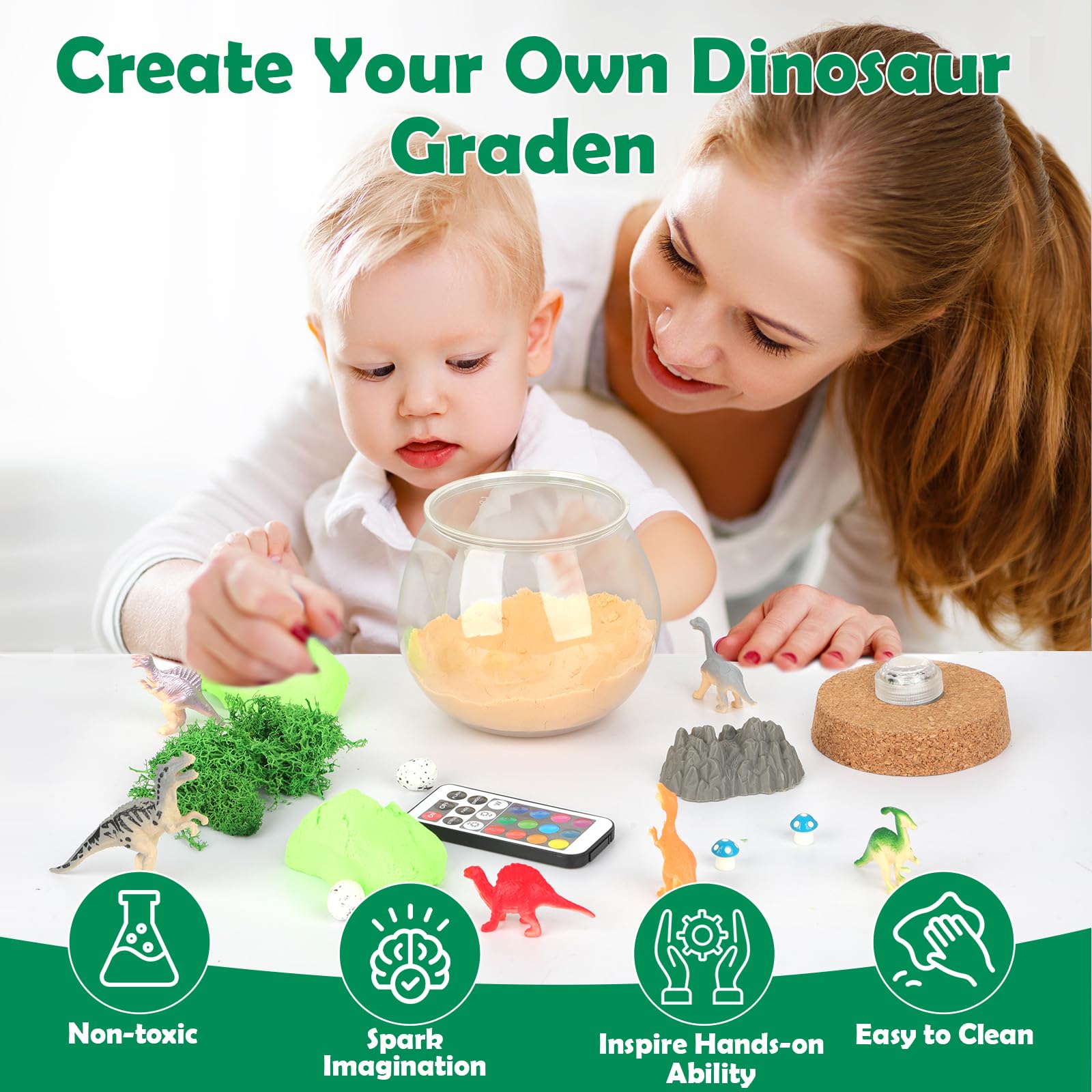 Zestaw do terrarium z dinozaurami Withosent, kreatywna lampka nocna dla dzieci DIY z pilotem, zestaw do rękodzieła w bajkowym ogrodzie z regulowanymi kolorowymi światłami Prezenty dla dziewczynek