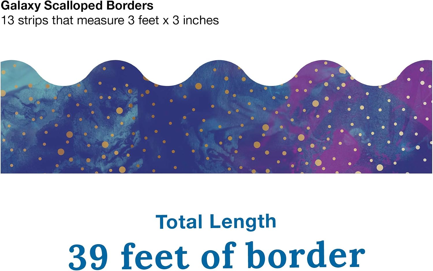 Carson Dellosa Galaxy Bulletin Board Borders, 39 Feet of Scalloped Marble, Gold Dot Classroom Borders for Bulletin Board, White Board, Cork Board, Galaxy Decor, Desk Decor, and Classroom Decor