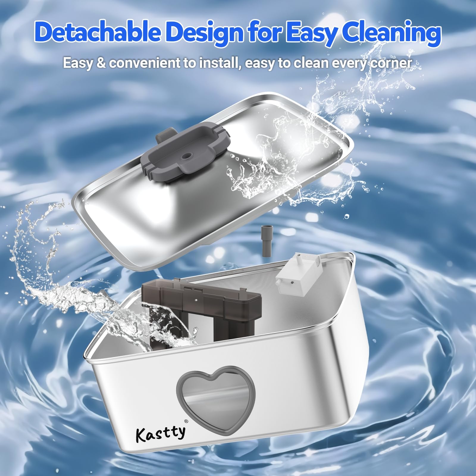 Kastty Fuente de agua para perros de 15L/4 galones, dispensador de cuenco de agua de acero inoxidable de filtración de 5 etapas, fuente de agua súper silenciosa para mascotas, con ventana de agua y