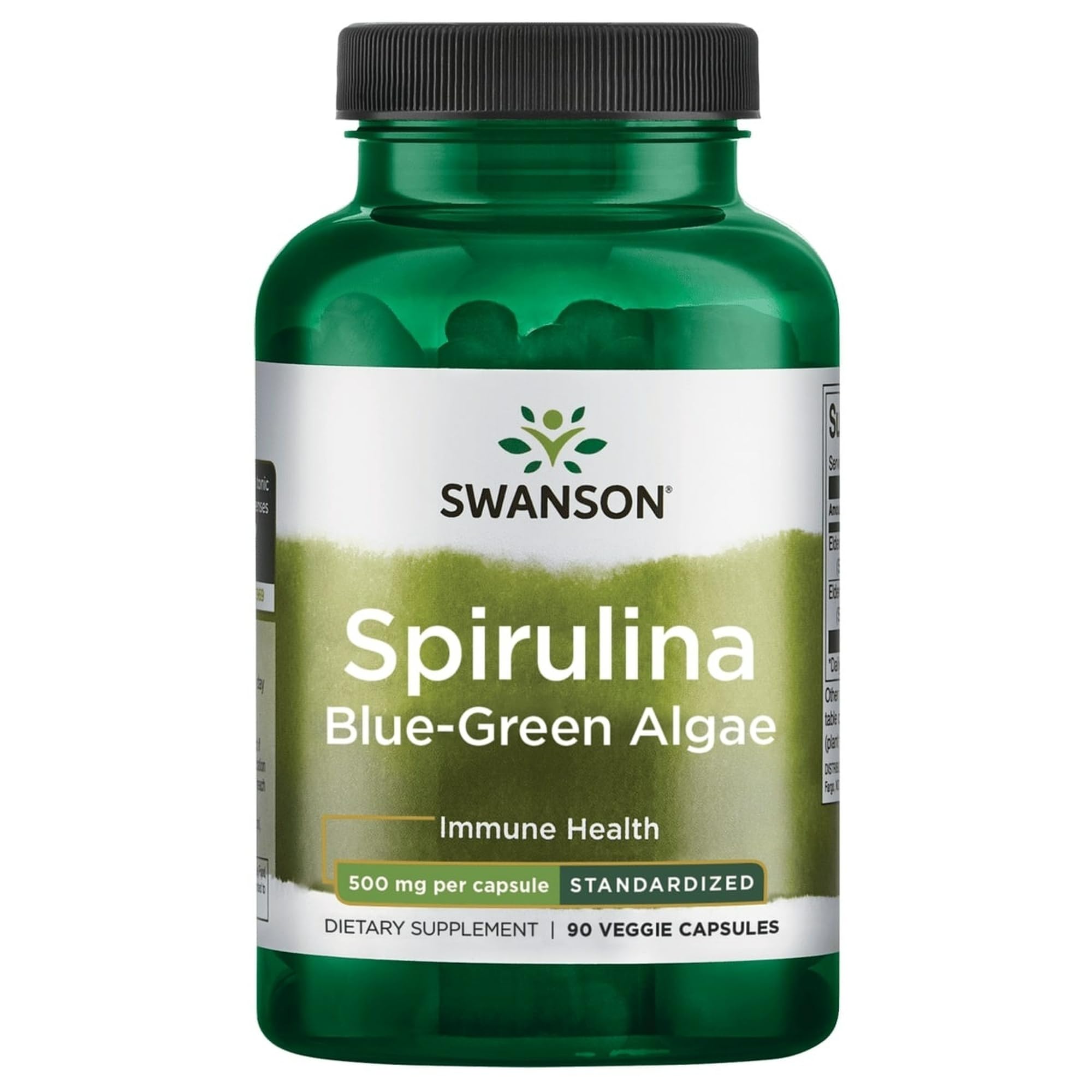 Swanson Std Spirulina Blue-Green Algae 10% Phycocyanin 500 Milligrams 90 Veg Capsules