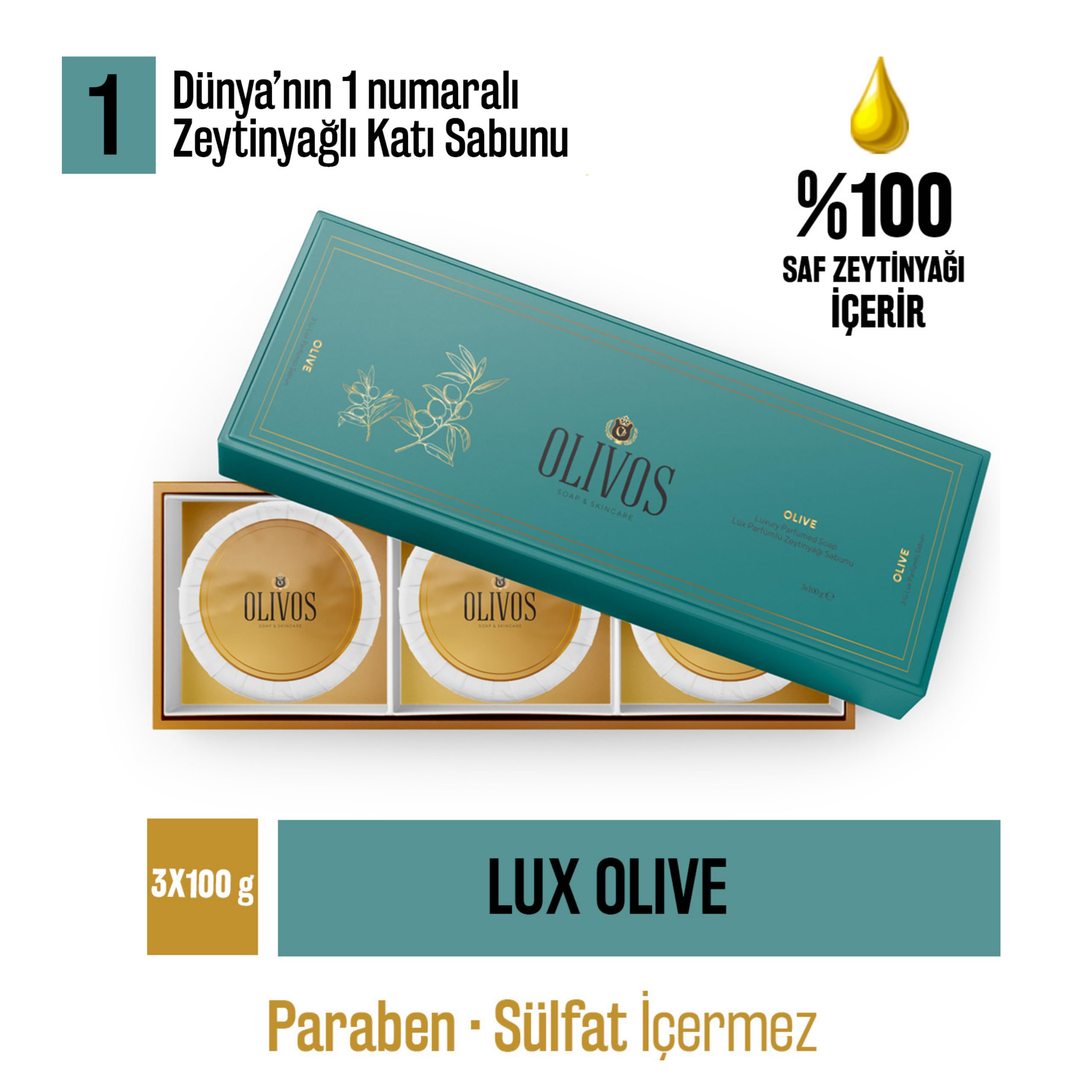 Olivos Lüks Zeytinyağı Sabunu 3x100 GR (Zeytinyağı)