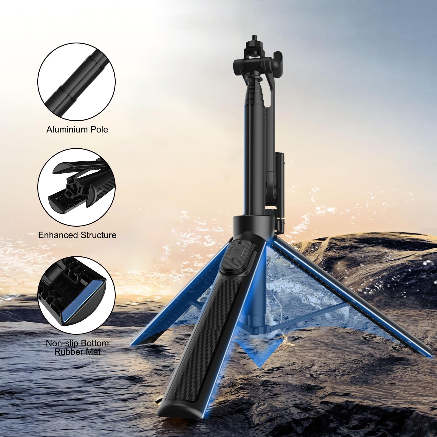 Celfiexpt Selfie Stick Tripod Portable 50" Extendable Bluetooth Mobile Tripod with 360° Adjustable Holder, Phone Stand for Video Recording Shooting Vlogging YouTube Cooking, Black — Amazon image 3