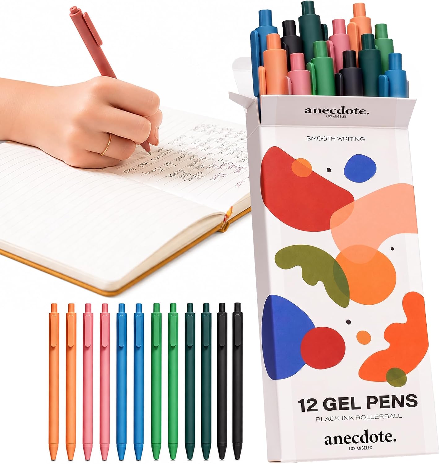 ANECDOTE. Journaling Pens Set, 12 Pk, Black Ink Gel Pens Fine Point (0.5mm)