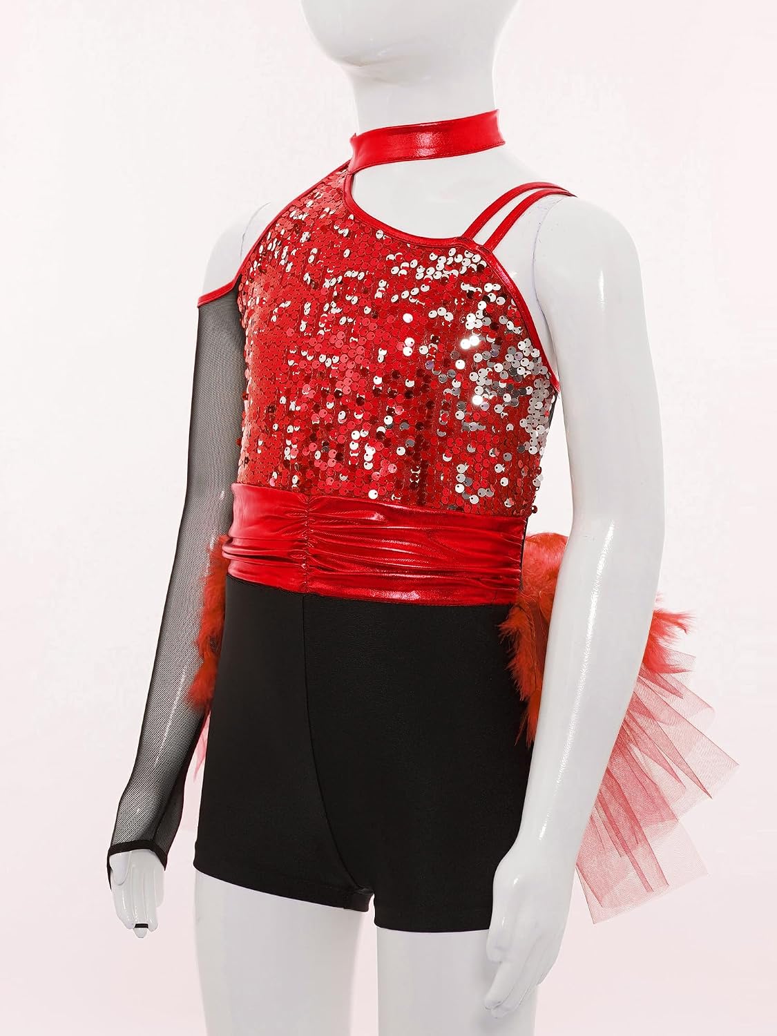 Oyolan Kids Girls Sequins Asymmetrical Jazz Dance Hip-Hop Gymnastics Ballet Stage Performance