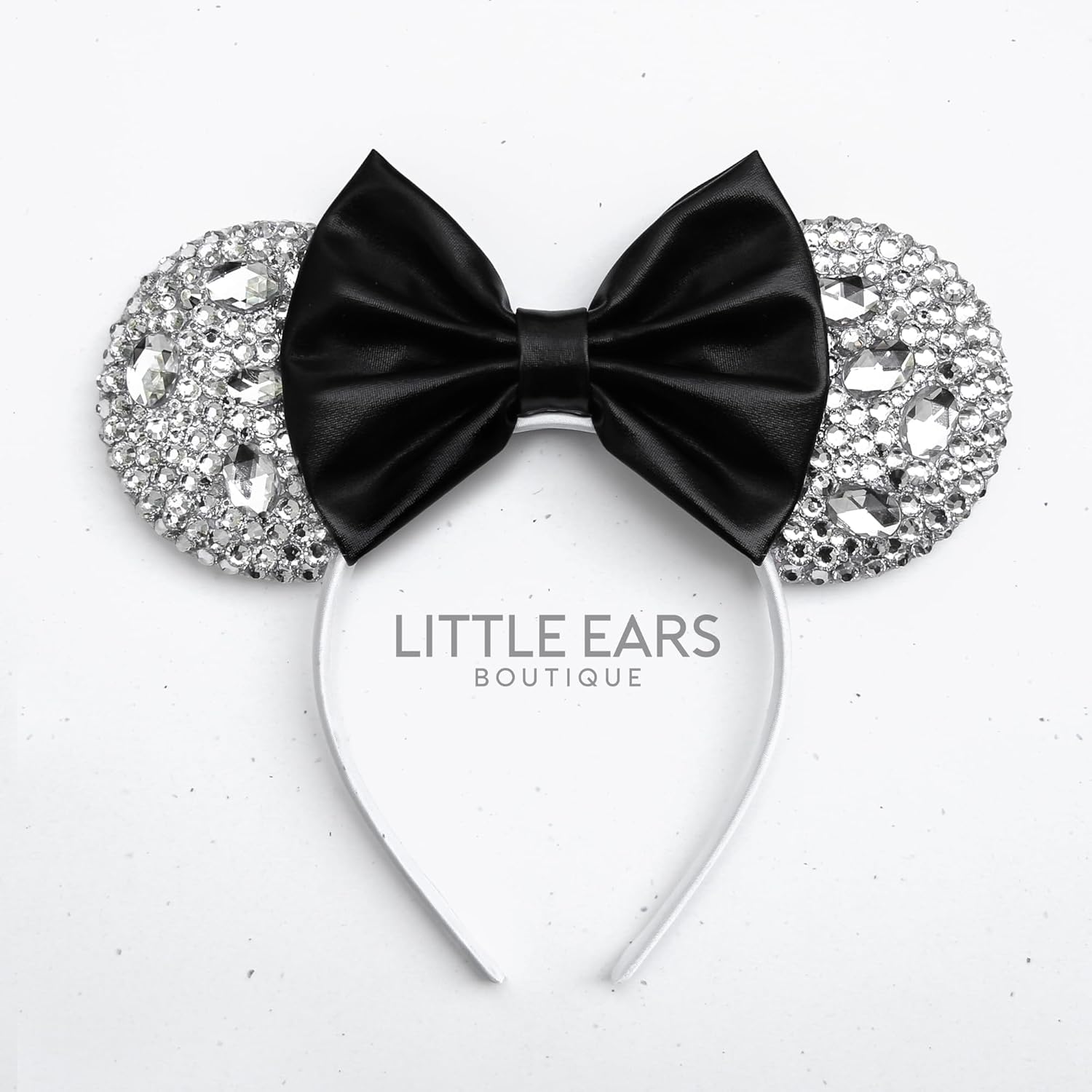 Black & Silver Sparkle Mickey Ears, Silver Mouse Ears, Black Rhinestones Mouse Ears