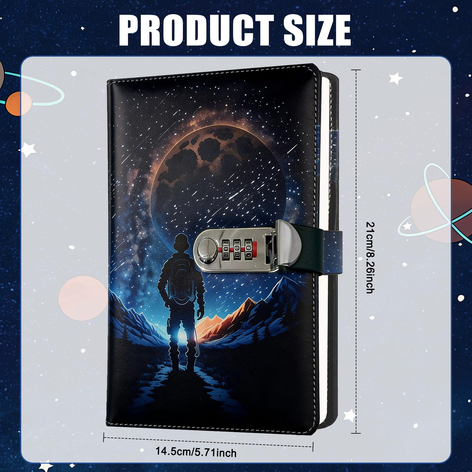 SIMDAO Diary with Lock for Boys, PU Leather Diary with Pen, 120 Sheets/240 Pages Space Themed Journal with Combination Lock, Kids Secret Diary, Football Gifts for Women Men Teens, 6.1in X 8.3in - Image 2