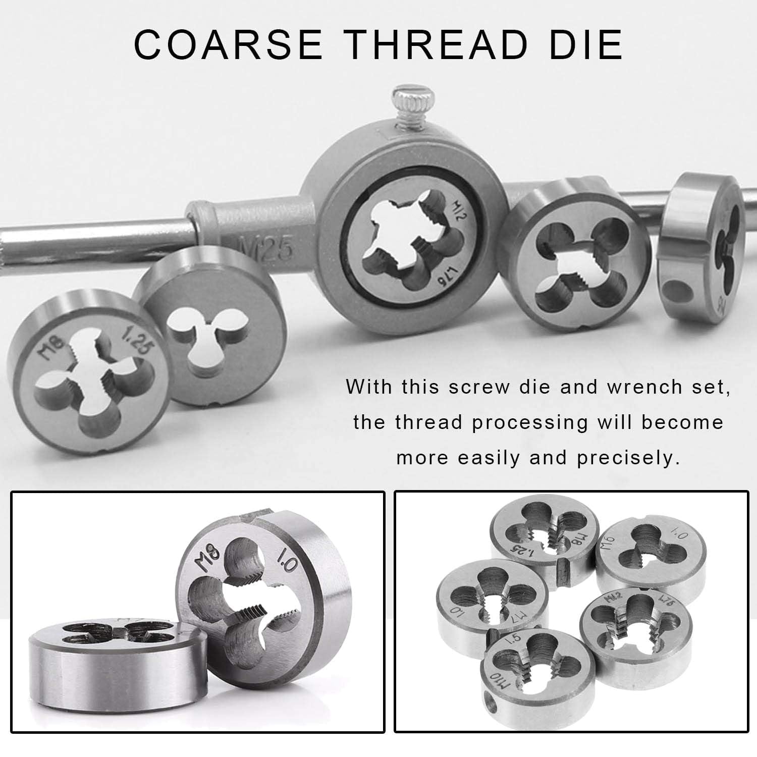 A AND S TOOLS ® 8Pcs Metric Hand Tap and Die Set, M3-M12 Screw Thread Plugs, Straight Taper Reamer Tools 3