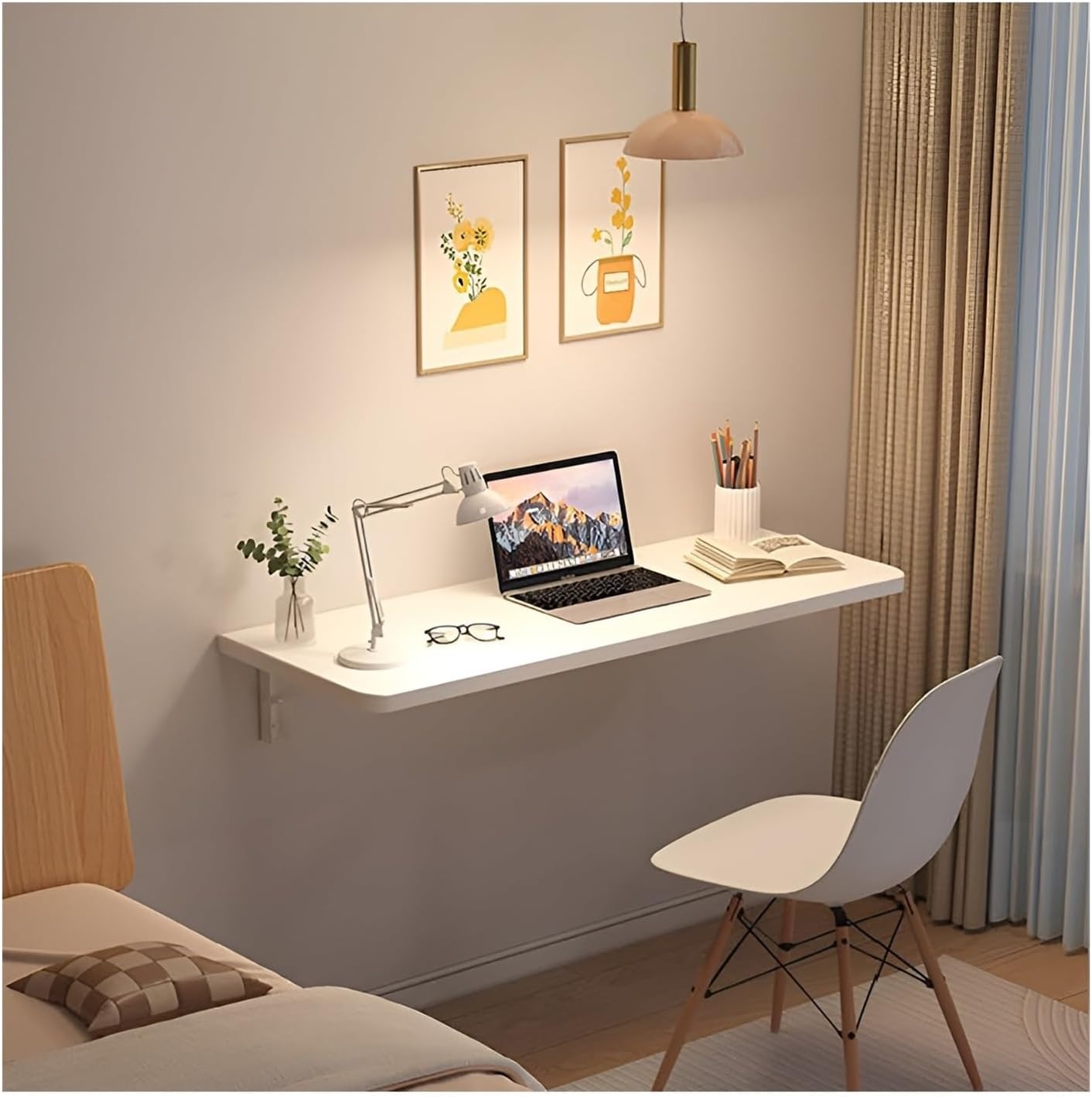 Folding Wall Table Wall Desk, Space Saving Walls Mounted Folding Table, Floatings Laptop Desk/Home Dressing Tables For Small Spaces, Home Office, Garage, Basement Kitchen(White,40 * 24cm)