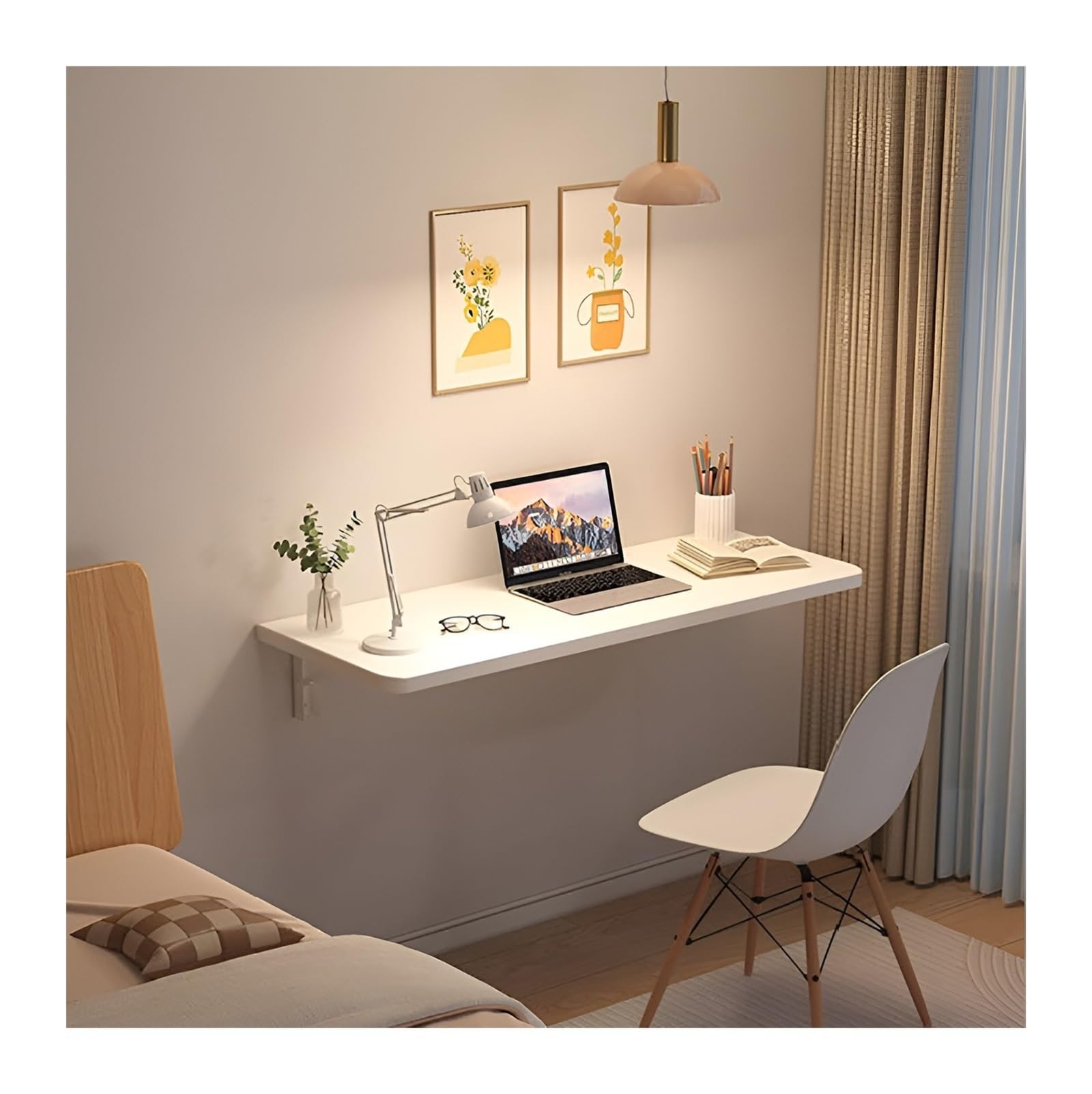 Folding Wall Table Wall Desk, Space Saving Walls Mounted Folding Table, Floatings Laptop Desk/Home Dressing Tables For Small Spaces, Home Office, Garage, Basement Kitchen(White,40 * 24cm)