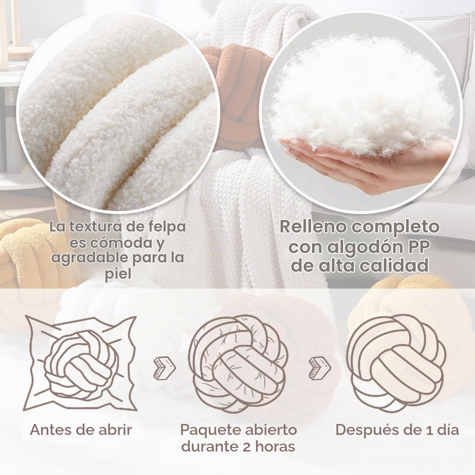 Namalu 2 Piezas Almohadas de Nudos Almohada Bola Redonda, 28 cm, Beige