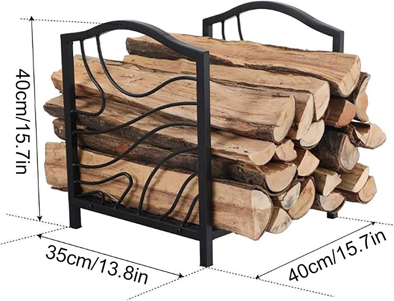 16inch Compact Indoor Wood Holder Rack,Small Black Wrought Iron Finish Fireplace Firewood Log Rack,Lumber Storage Holder