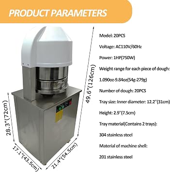 Electric Dough Divider Rounder 20PCS Dough Cutter 1.09~9.84oz Automatic Dough Ball Cutting Making Machine Dough Equal Divider Bread Maker Lump Spacer Dough Divider for Bakery 110V