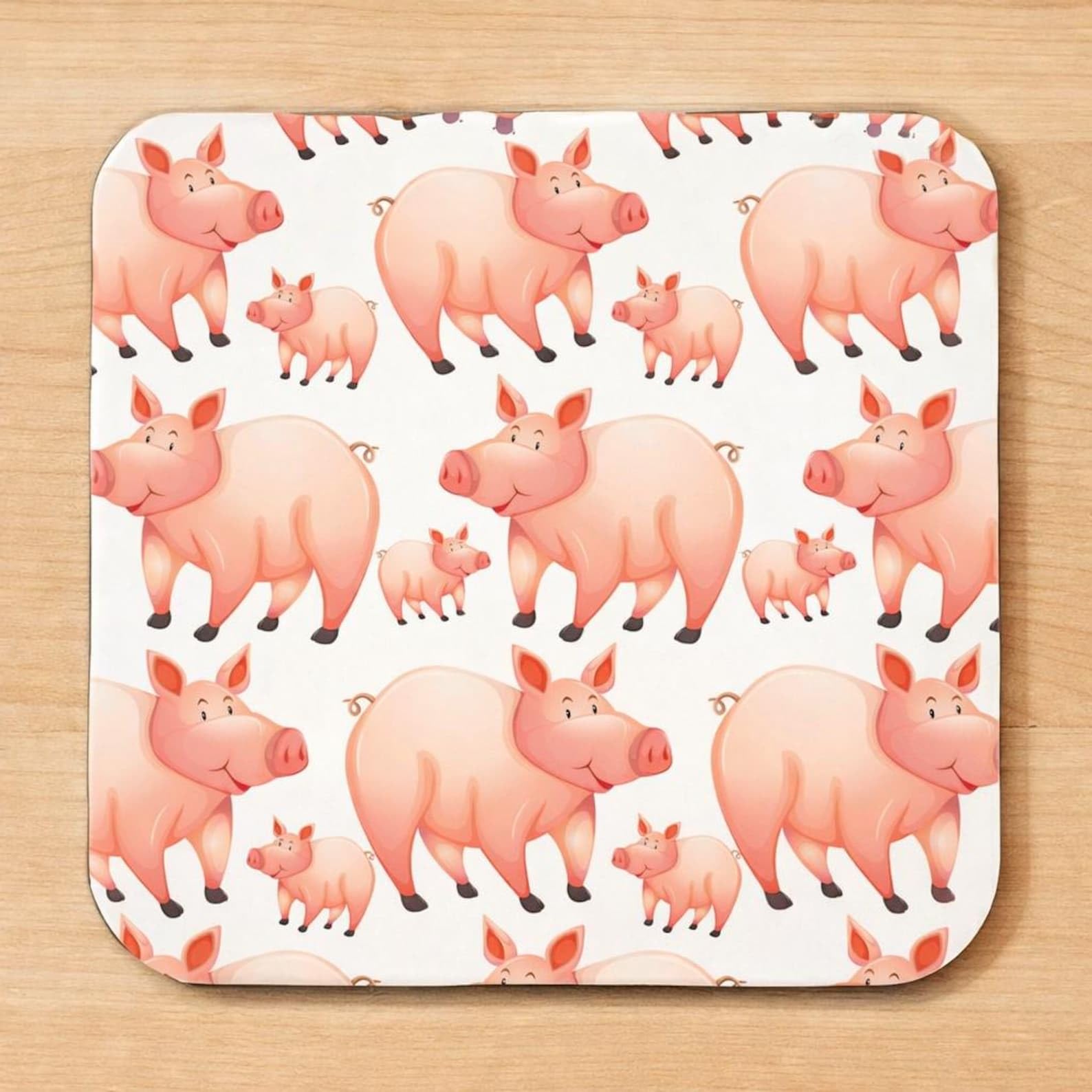 Half A Donkey Multicolor Pink Pig Pattern Coaster – Farm Animal Design