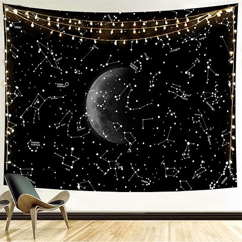 Neapth Black and White Constellation Tapestries for Bedroom 59''x59'' Zodiac Sign Tapestry Wall Hanging Galaxy For Home Decor Dorm Room Decoration