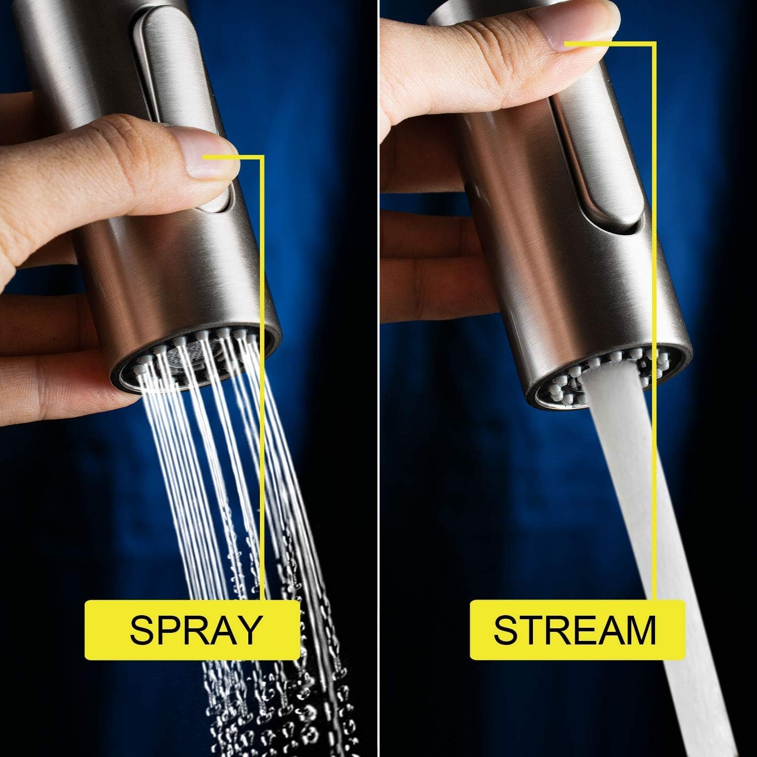 Moone Commercial Modern Single Handle Spring High Arc Brushed Nickel Kitchen Faucet, Pull Out Sprayer Kitchen Faucets Pull Down Spray Brass and Stainless Steel Kitchen Sink Faucet with Deck Plate