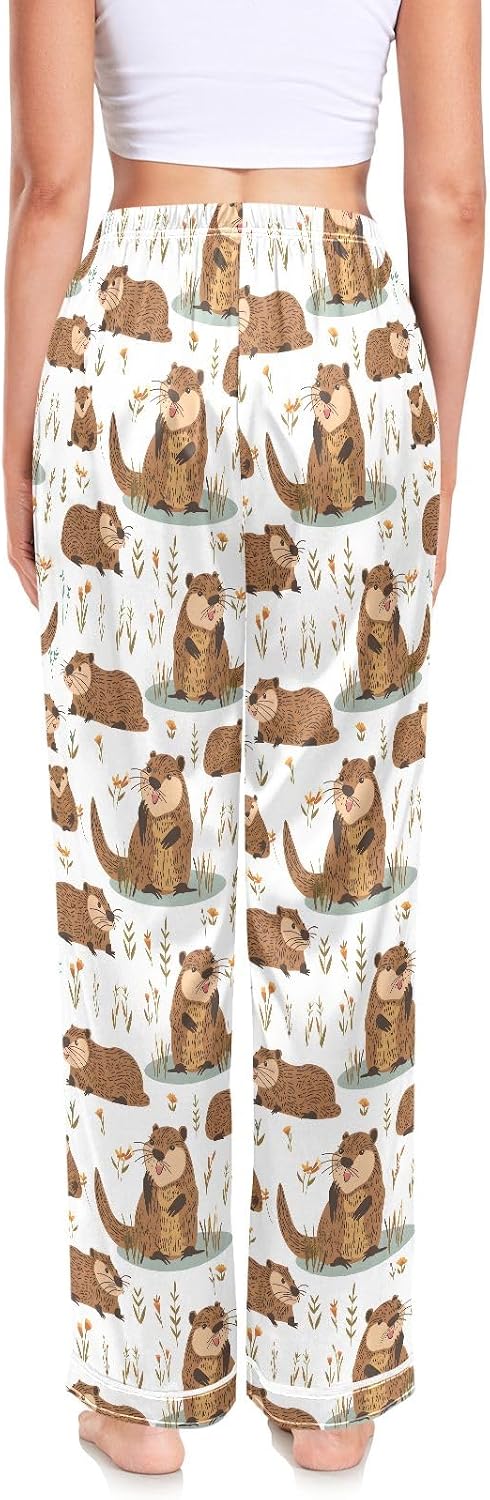 senya Cute Highland Cows Women's Wide Leg Pajama Pants with Pockets Sleepwear