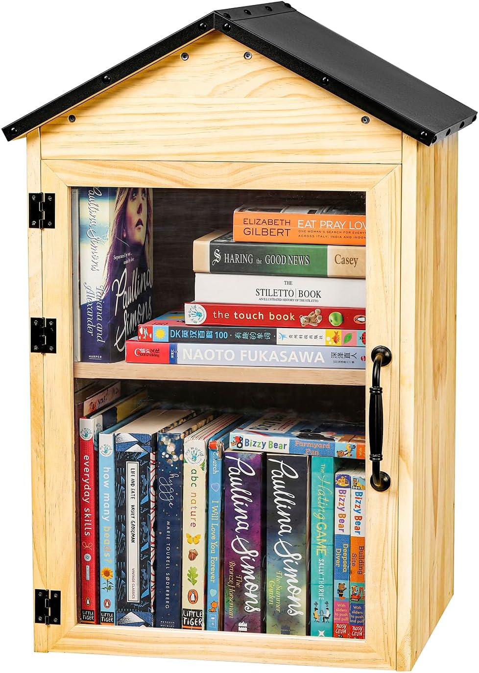 Little Library Box Outdoor, 2-Tier Little Library for Neighborhoods Community School, Weatherproof Solid Wood with Adjustable Shelf & Rust-Proof Hinges, Sharing books, Literature and Newspapers 16"L x 13"W x 26"H