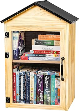 Little Library Box Outdoor, 2-Tier Little Library for Neighborhoods Community School, Weatherproof Solid Wood with Adjustable Shelf & Rust-Proof Hinges, Sharing books, Literature and Newspapers